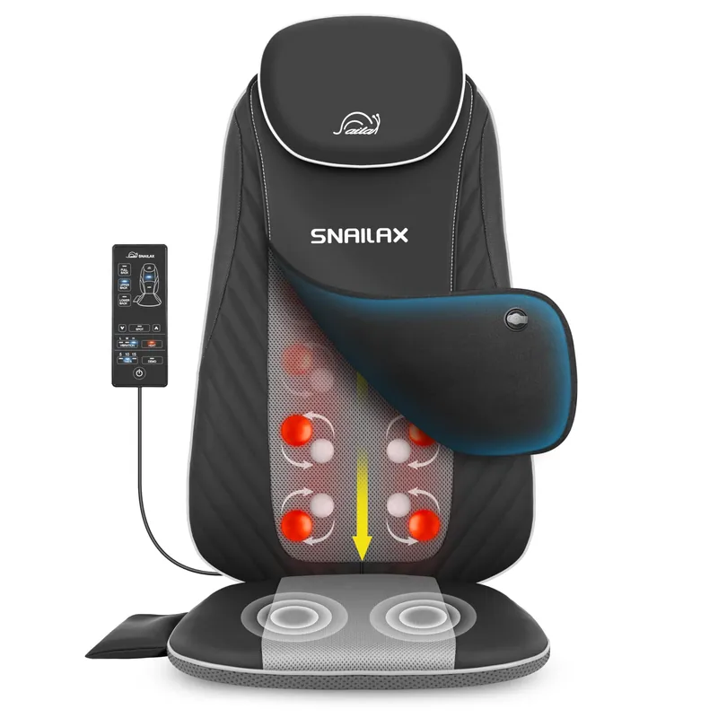 Snailax Gifts for Mom, Dad Shiatsu Back Massager with Heat & Vibration, 3D Kneading Massage Chair Pad for Pain Relief Deep Tissue, Chair Massager for Office Home Chair Use