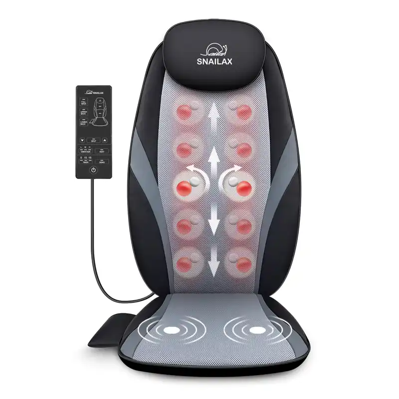 Snailax Shiatsu Back Massager with Heat Massage Chair Pad Kneading Back Massager for Pain Relief Deep Tissue Chair Massage Pad for Office Home