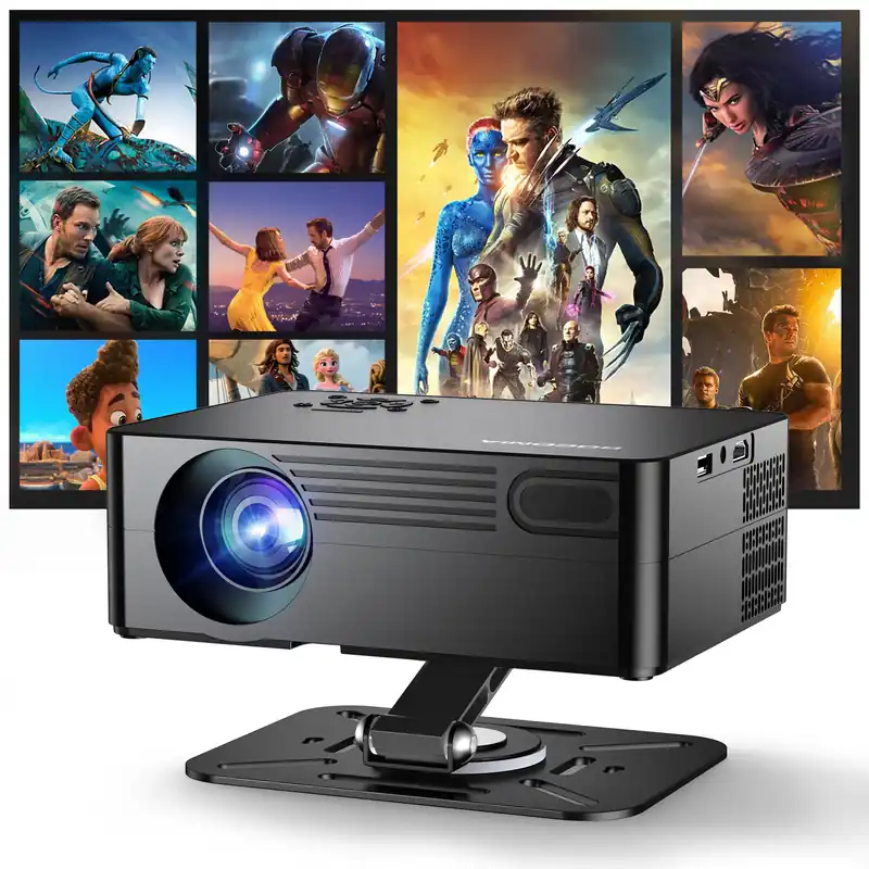 【Compatible with Netflix & 180° Stand】Smart Projector with WiFi and Bluetooth, AI Auto Focus & Keystone Portable Movie Projector, Native 1080P 4K Support Home Theater Outdoor Proyector-Black