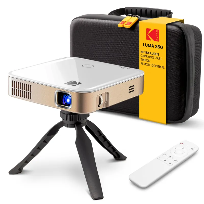 KODAK Luma 350 Smart Mini Pocket Projector Kit with Tripod and EVA Case Android OS, 4K Support, Wi-Fi, Bluetooth Rechargeable Battery for Movies, Presentations, Teaching Art and Travel