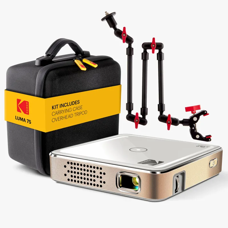 Kodak Luma 75 Pocket Projector Kit with Overhead Tripod, Built-In Battery, Photo, Video, HDMI, USB, MicroSD & EVA Case – for Art & Crafts, Cookie Decorating, Tracing, Presentations (White)