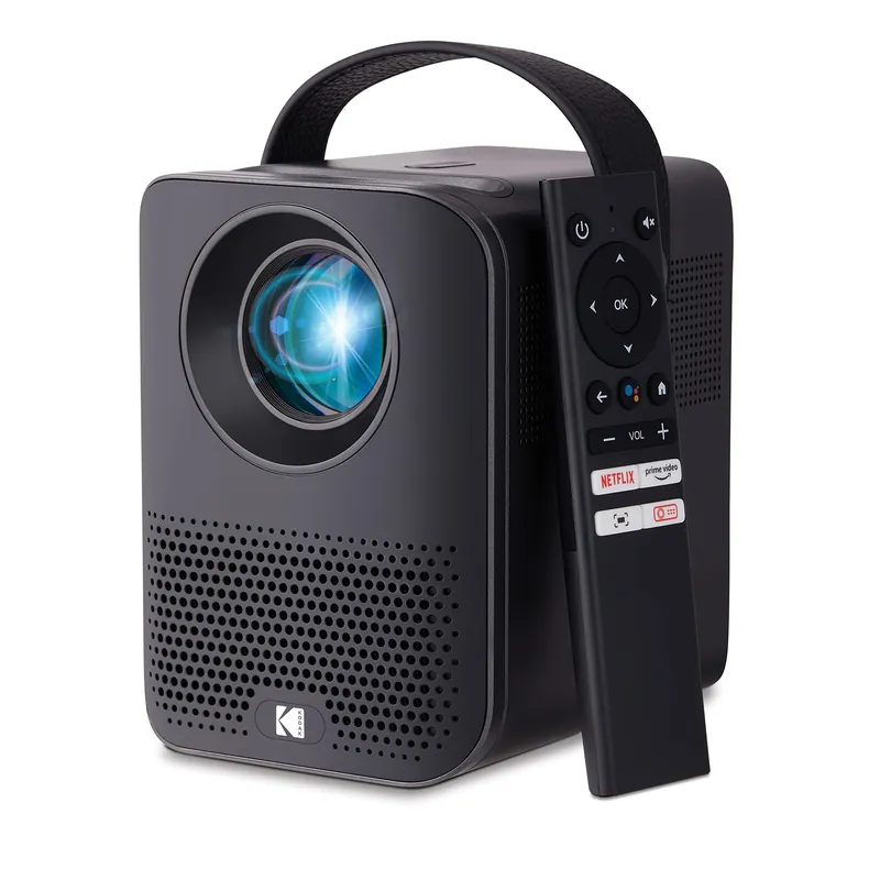 KODAK FLIK HD9 Smart Projector Mini Black Portable Indoor & Outdoor Movie with Android TV Streaming Apps, Wi-Fi and Bluetooth, Built-In Speakers & Voice Remote FHD 1080p for Screens Up to 120”