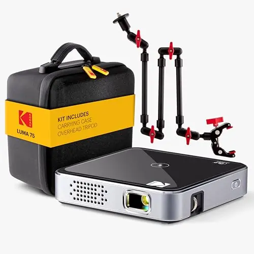 Kodak Luma 75 Pocket Projector Kit with Overhead Tripod, Built-In Battery, Photo, Video, HDMI, USB, MicroSD & EVA Case – for Art & Crafts, Cookie Decorating, Tracing, Presentations (Black)