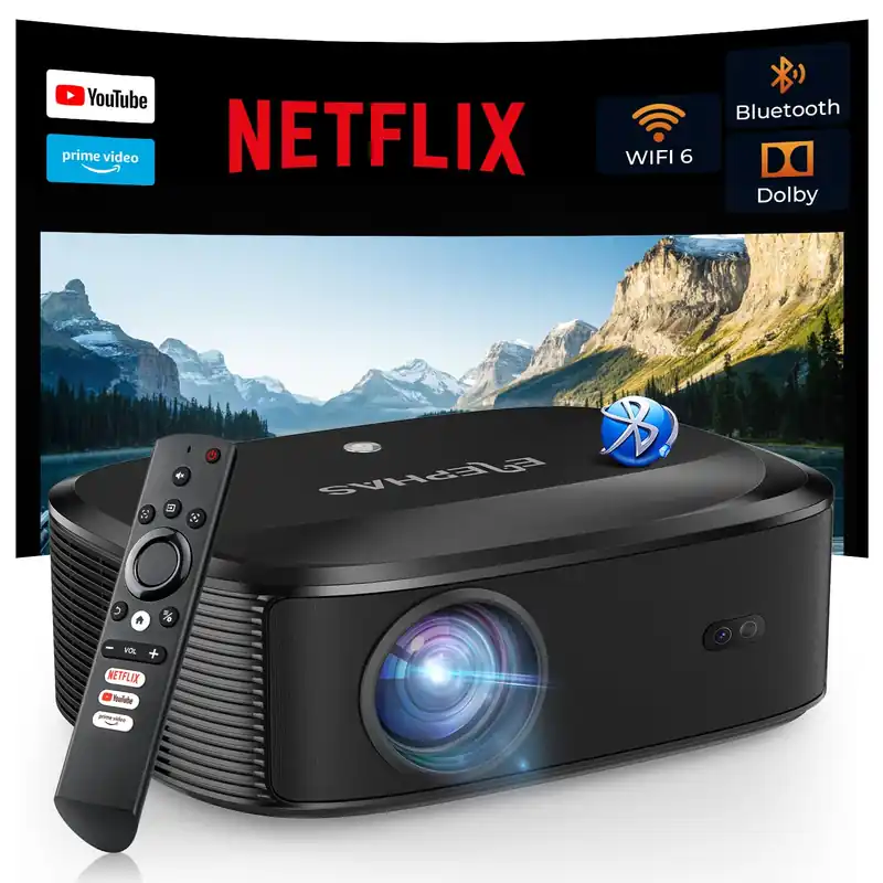 4K Projector with Wifi and Bluetooth, ELEPHAS Outdoor Movie Projector Compatible with NETFLIX/Prime Video/YouTube, 100,000+ Apps Supported, Smart Video Projector for HDMI/USB/iOS/Android/Windows