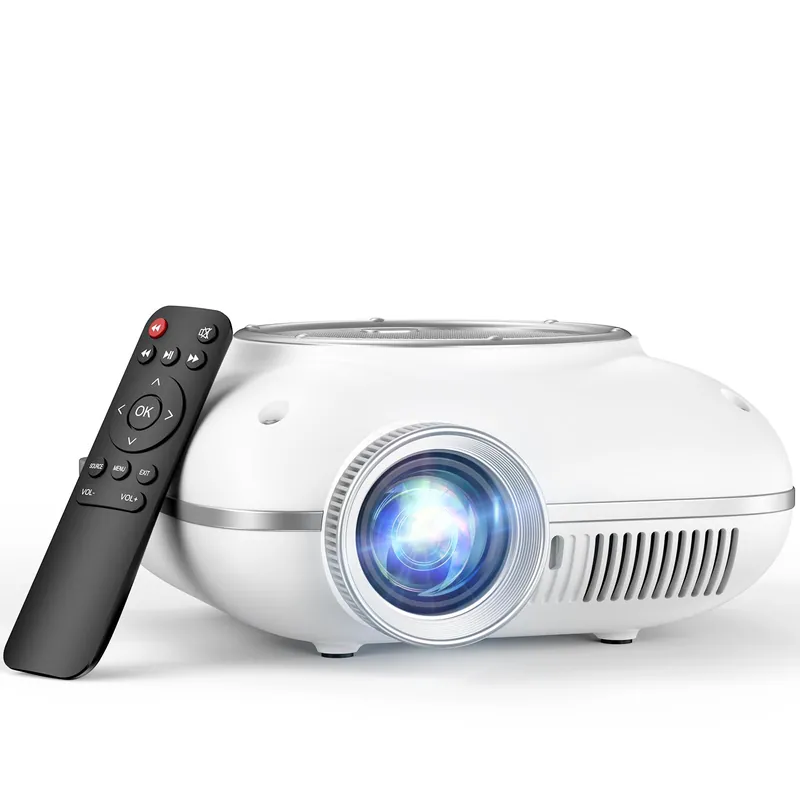 HOMPOW Mini Projector with Two -Way Bluetooth, Portable Projector for Home Theater Use, Support 1080P for Indoor/Outdoor, Movie Projector Compatible with HDMI, USB, Laptop, TV Stick (White)