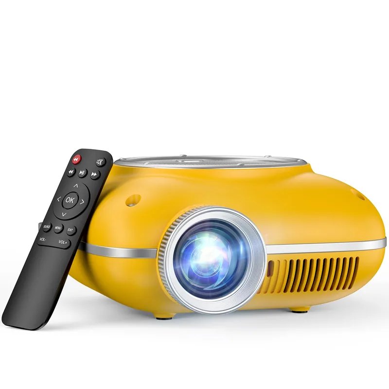 HOMPOW Mini Projector with Two -Way Bluetooth, Portable Projector for Home Theater Use, Support 1080P for Indoor/Outdoor, Movie Projector Compatible with HDMI, USB, Laptop, TV Stick (Yellow)