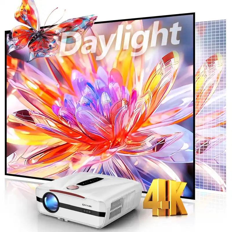 Daylight 4K Smart Projector with Fast TV OS & Home Karaoke High 2400ANSI, 3-Brightness, HDR10, Auto Focus, Auto-Retract Lens&Cover, Wireless Mics for Home Cinema Outdoor Movie Game Golf Simulation