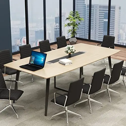 Loomie 8FT Conference Table, 94.49" L x 47.24" W x 29.53" H Meeting Seminar Table with Grommet, Large Boat Shaped Computer Desk, Boardroom Desk for Office Meeting