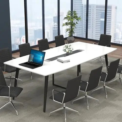 Loomie 8FT Conference Table, 94.49" L x 47.24" W x 29.53" H Meeting Seminar Table with Grommet, Large Boat Shaped Computer Desk