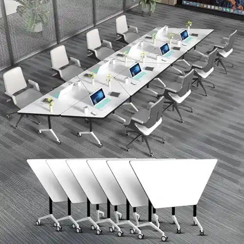 Folding Conference Table 47.2",Conference Room Table with Wheels T Shaped Modern Meeting Table for Office