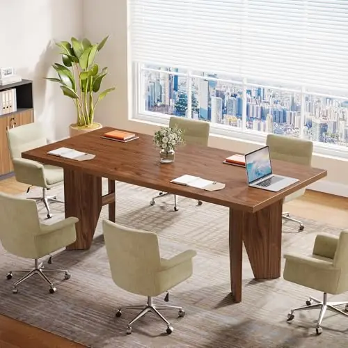 Tribesigns 5.3ft Conference Table for 4-6 People, Rectangular Conference Room Table, Large Wooden Meeting Table for Office, Brown