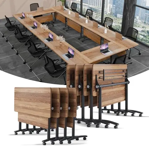 Modern Conference Table,4PCS Folding Conference Table with 360°Mobile Wheels,Office Conference Room Table for 4-6 Person
