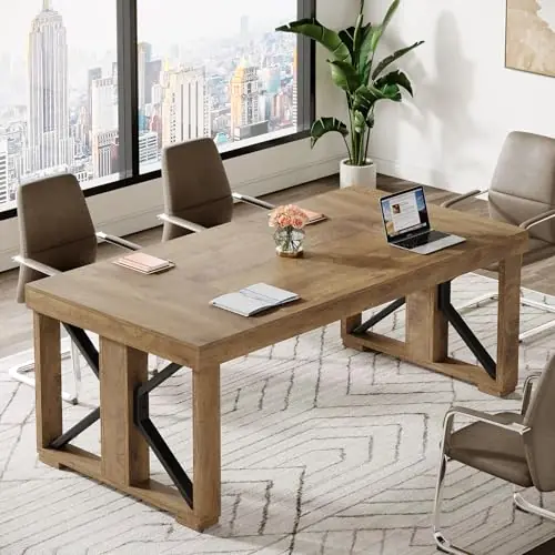 Tribesigns 5.9 ft Conference Table for 6-8 People, 70.87" Rectangle Meeting Table with Strong Double Pedestal