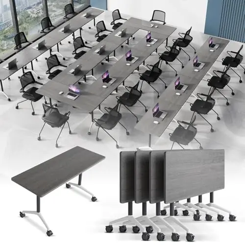 Modular Conference Table 4PCS, Folding Conference Room Tables on Wheels Grey 63in