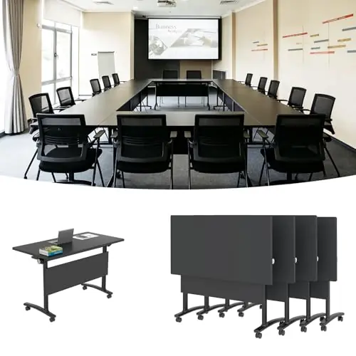 Conference Table, Folding Conference Table with Wheels, Flip Top Mobile Meeting Table for 2-16 Person,
