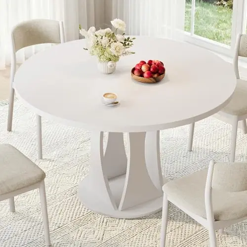 Round Dining Table, Kitchen Dinner Table for 4-6, Dining Room Accent Furniture with Wooden