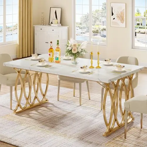 Tribesigns Modern Dining Table, 63" Large Kitchen Table for 4-6 People, Unique Rectangular Dinner Table