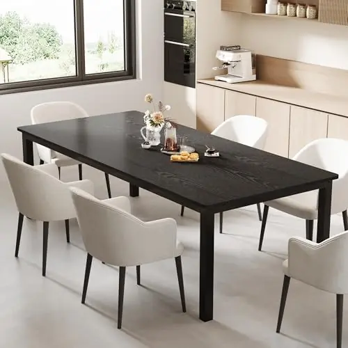 GarveeHome 78.7 in Industrial Dining Table for 6, Wooden Long Dinner Table with Mortise Tenon Design