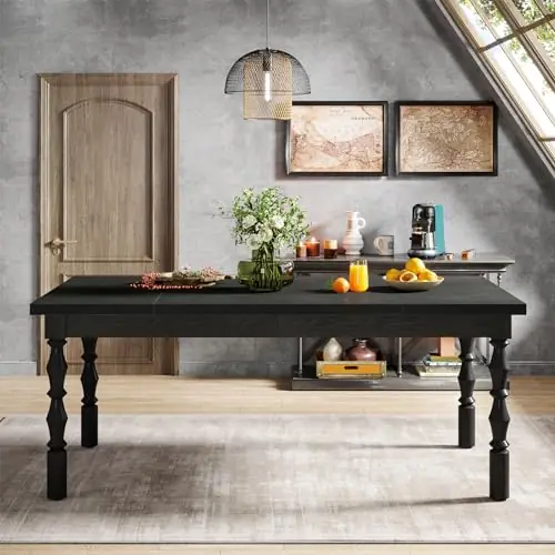 62” Farmhouse Large Rectangle Kitchen Table, Modern Dinner Table Kitchen & Dining Room Furniture with Carved Turned Legs