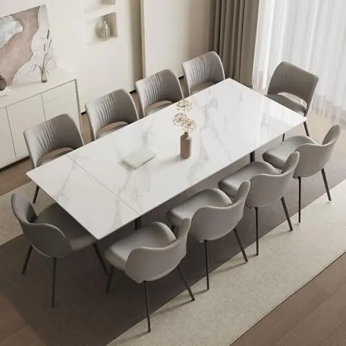Dining Table (62.9" to 94.4") for 6 to 10 - Modern Rectangular Sintered Stone Table with High Hardness and Easy