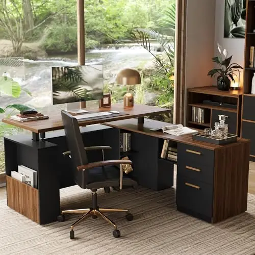 ModernMate 63" Standing Desk with File Cabinet, Privacy Panel, AC/USB, 1.18" Desktop