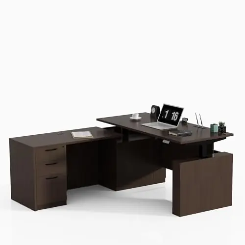 66.93‘‘ L Shaped Executive Standing Desk with Pre-Assembled Frame & Lockable Cabinets