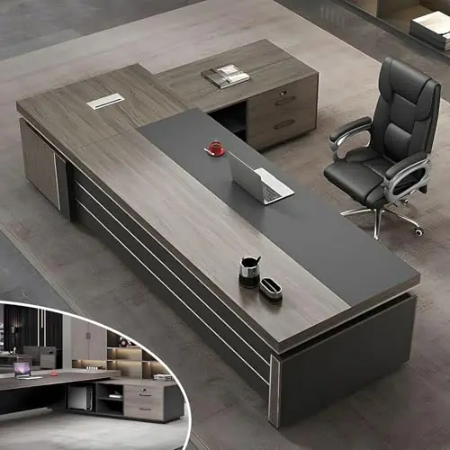 L-Shape Modern Executive Desk, L-Shape Office Executive Desk, Manufactured Wood