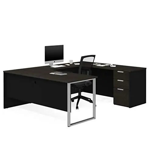 Concept Plus 72W U-Shaped Executive Desk with Pedestal in deep Grey & Black