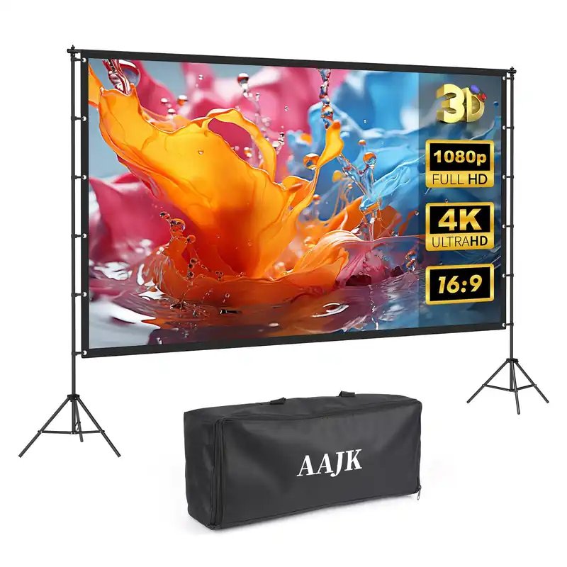AAJK 100in Outdoor Projector Screen with Stand,Portable 16 9 4K HD Indoor Outdoor Projection Screen with Wrinkle-Free Design, Ideal for Home Theater and Backyard Cinema – Includes Carry Bag