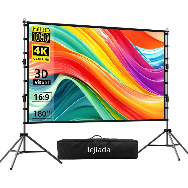 lejiada Giant 180 inch Projector Screen with Stand (Requires 14FT Space), 15FT Massive Outdoor Movie Screen 4K HD Front/Rear Projection, Foldable Anti-Crease Theater Screen with 2 Sandbags & Bag