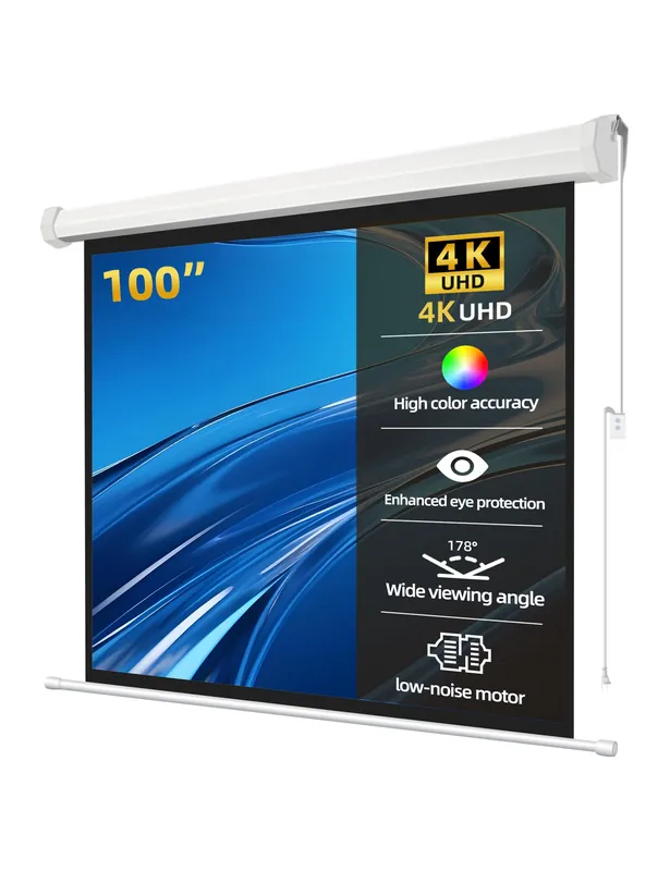 100" Matte White Motorized Projector Screen for UST Long/Standerd Throw Projector,178°Viewing Angle Movie Screen with Remote Control for Home Theater Presentation Education Wall/Ceiling Mount(4 3)