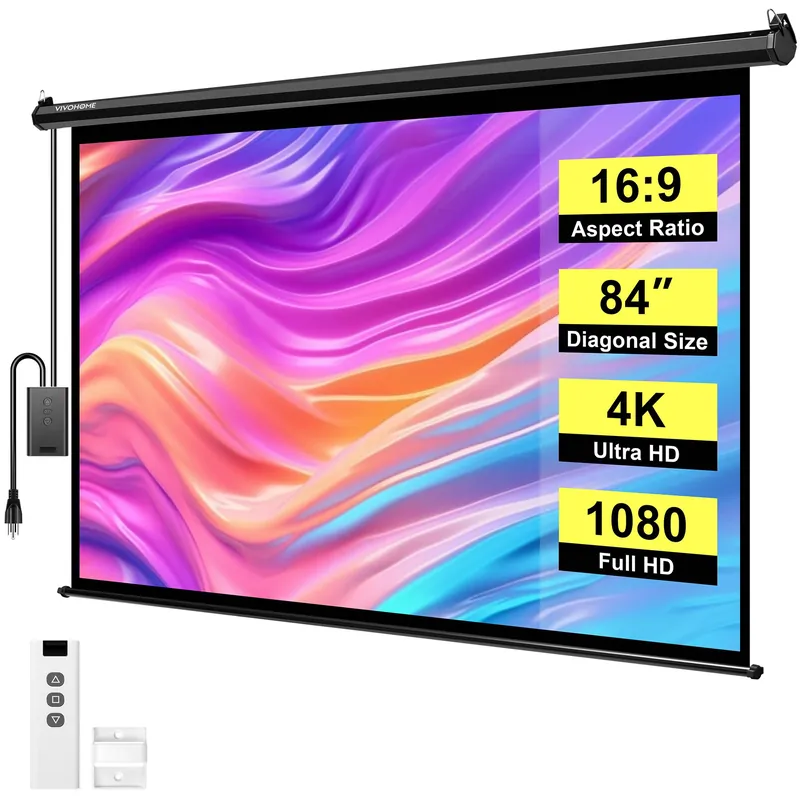VIVOHOME Motorized Projector Screen with Remote, 16 9 84 Inch Auto Electric Projection Screen, HD 4K Movie Screen for Home Theater, Cinema, Office (73 x 41 Black)