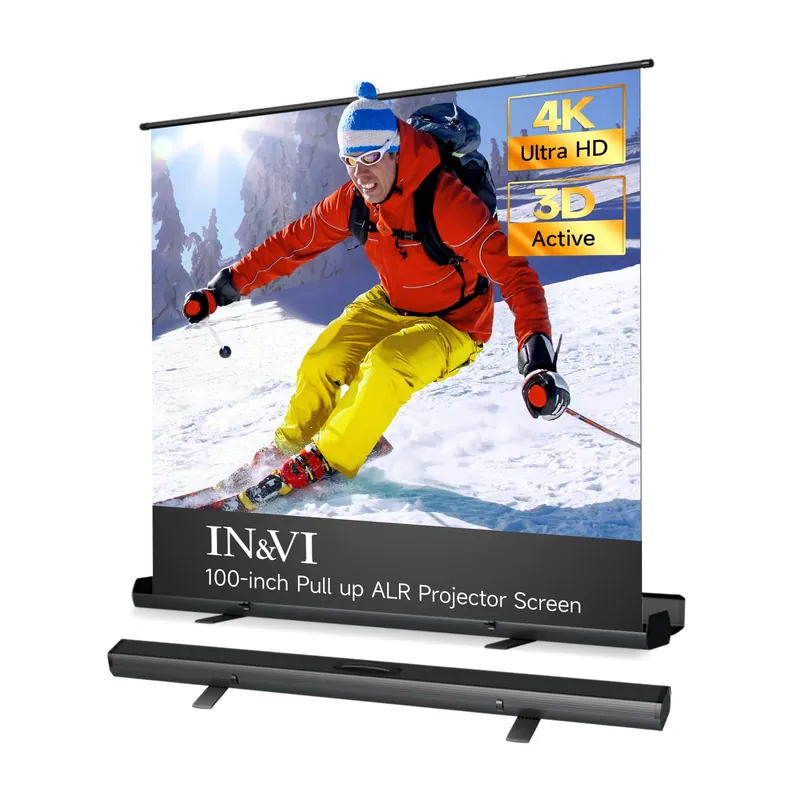 Portable ALR Manual Pull Up Projector Screen,100 in Outdoor Projector Screen 178°Viewing Angle Portable Movie Screen 3D/4K HD 16 9 Wrinkle-Free Design for Movie Home Theater Backyard Night