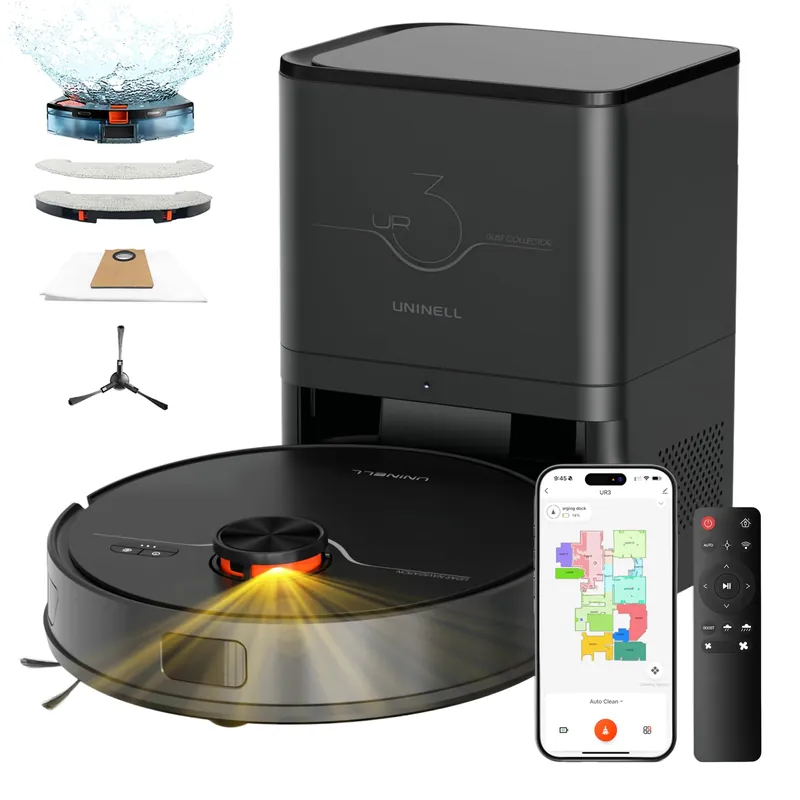 uninell Robot Vacuum and Mop Combo with Self-Emptying, Robotic Vacuum Cleaner 7000Pa & LiDAR Navigation, 180 Mins,90 Days Capacity, Home Mapping, for Pet Hair/Hard Floors/Carpets, App/Alexa Control