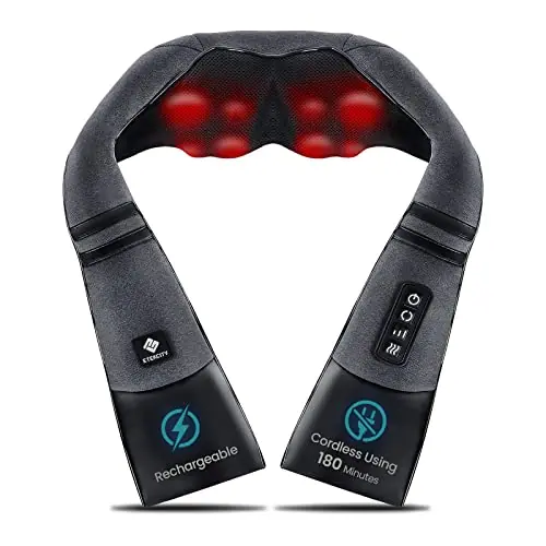 Etekcity FSA Eligible Cordless Neck Massager with Heat for Pain Relief Deep Tissue, FSA Wearables, Rechargeable Shiatsu Back Shoulder Massage Tool, Best Gift for Mother, Father, HSA Items