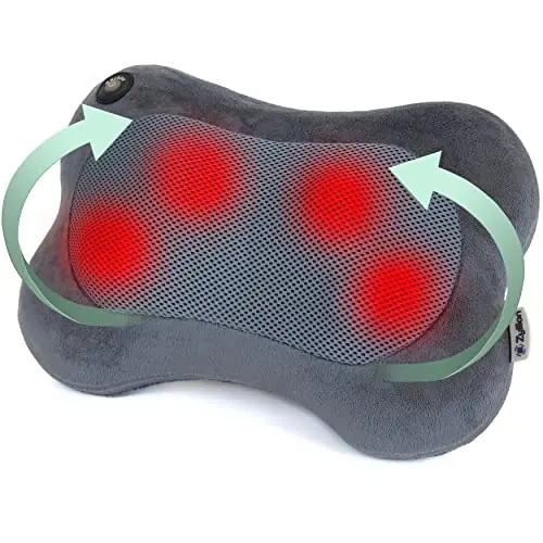 Zyllion Shiatsu Back and Neck Massager with Heat - 3D Electric Kneading Deep Tissue Massage Pillow for Muscle Pain Relief, Slate, ZMA-13