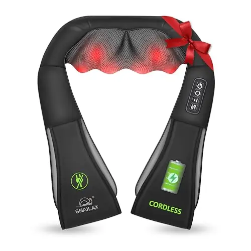 Snailax Cordless Massager - Shiatsu Neck and Shoulder Massager with Heat, FSA Eligible, Portable, Lumbar, Back Electric Massage Pillow, Christmas Gift