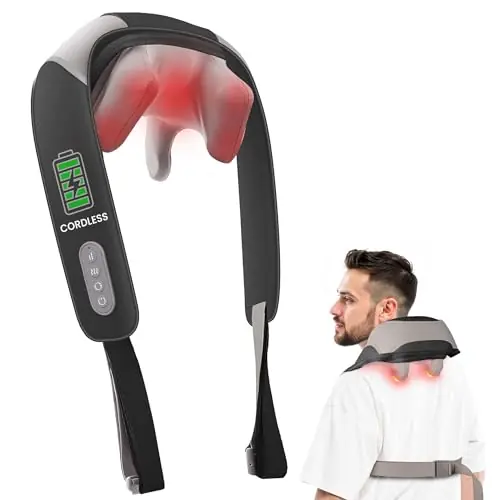 Heycool Cordless Neck and Shoulder Massager with Heat, Shiatsu Neck Back Massager Deep Tissue, 3 Massage Intensity & 2 Heating Area, Gifts for Women, Men
