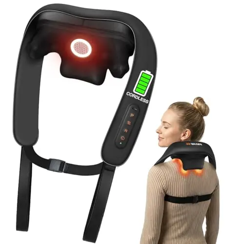 JZBRAIN Neck and Shoulder Massager with Heat Cordless Kneading Neck Massager for Pain Relief Deep Tissue - 3 Modes, 2 Intensity & 2 Heat Settings, Hands-Free Daily Comfort for Office and Home Use