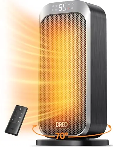 DREO Quiet Space Heater, 1500W Portable Heaters for Indoor Use with Remote, 70° Oscillation, Fast and Safety Electric PTC Ceramic for Desk Office Bedroom, 12H Timer