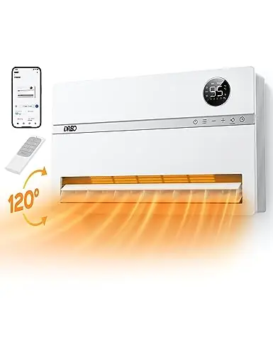 Dreo Smart Wall Heater, Electric Space Heater for Bedroom 1500W, 120° Vertical Oscillation, Adjustable Thermostat, Remote Control, 24H Timer, Easy-Mount Heater for Indoor Use, Works with Alexa, WH719S