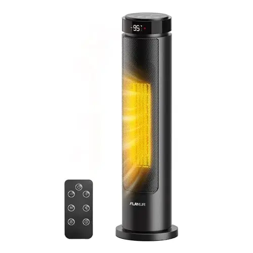 FLANUR Space Heaters for Indoor Use Large Room, 1500W Portable Electric Heater with Remote, 5 Modes, Safety Protection & Child Lock, 12H Timer, Oscillation Heater for Bedroom Home Office Black 1Pack