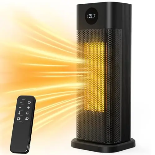 Minthouz Space Heater - 1500W PTC Ceramic Tower Heaters for Indoor Use with Adjustable Thermostat, Timer and Remote Control, Quick 1s Heat-up 70° Oscillation Electric Heater for Office, Bedroom, Room