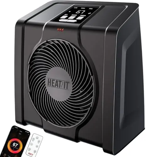 HEATIT Space Heater with Remote for Indoor, Digital Display with Thermostat,Containing Plasma & Ozone, 1-12H Timer,1500W/750W, Electric Space Heater for Office, Bedroom,Black,10.6"Dx7.0"W x 11.8"H