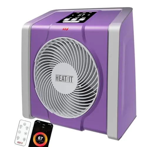 HEATIT Space Heater with Remote for Indoor, Digital Display with Thermostat,Containing Plasma & Ozone, 1-12H Timer,1500W/750W, Electric Space Heater for Office, Bedroom,Violet,10.6"Dx7.0"W x 11.8"H