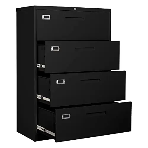 4 Drawer Filing Cabinet with Lock Metal Lateral File Cabinet Office Home Steel Lateral File Cabinet for A4 Legal/Letter
