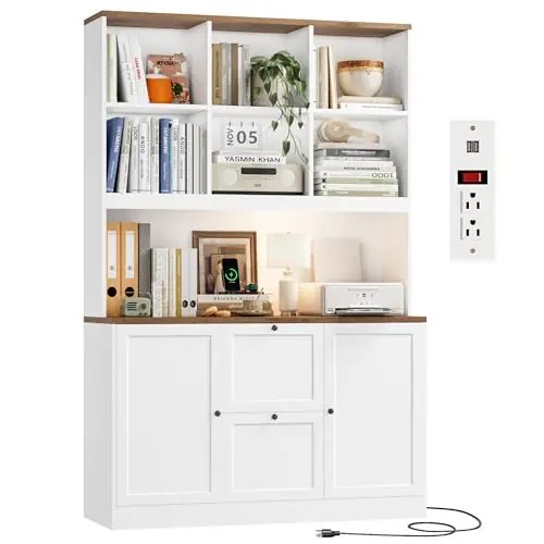 HIFIT 72‘‘ Tall File Bookcase with Power Outlet & Printer Stand, 2 Drawer Filing Cabinets for Home Office Fit Hanging A4 File