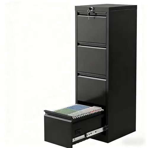 4 Drawer Metal File Cabinet with Lock, Wide Office Steel Filing Cabinet, Mobile Storage Organizer for Letter Legal Files