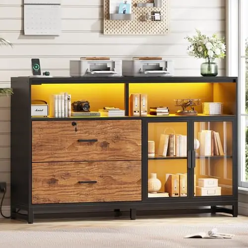 59" File Cabinet, 2 Drawers Filing Cabinets for Home Office fit Legal/Letter/A4 File
