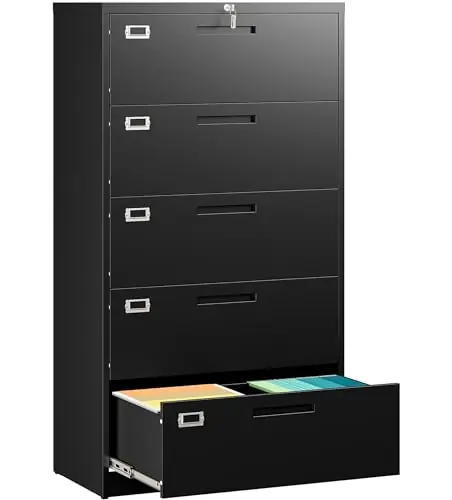 Horizontal Metal Filing Cabinets,Large Locked Wide Five Drawer File Cabinets for Office Home